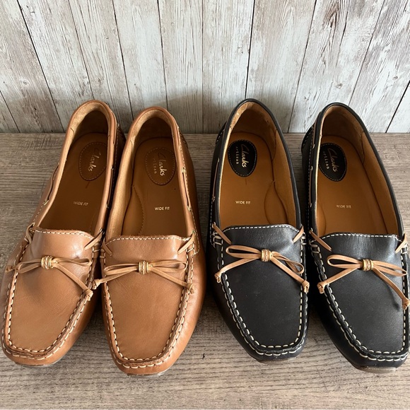 Clarks Shoes - Clarks Artisan Women’s Leather Loafers — Bundle Tan and Navy 9.5 Wide